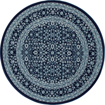 Art Carpet 8 Ft. Kensington Collection Microfloral Border Woven Round Area Rug, Navy 841864107260